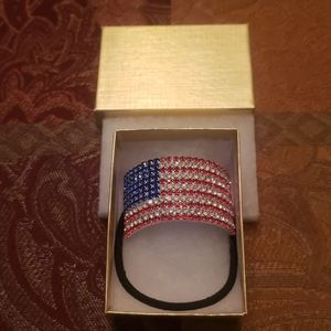 USA Rhinestone Flag Hair Ponytail Holder